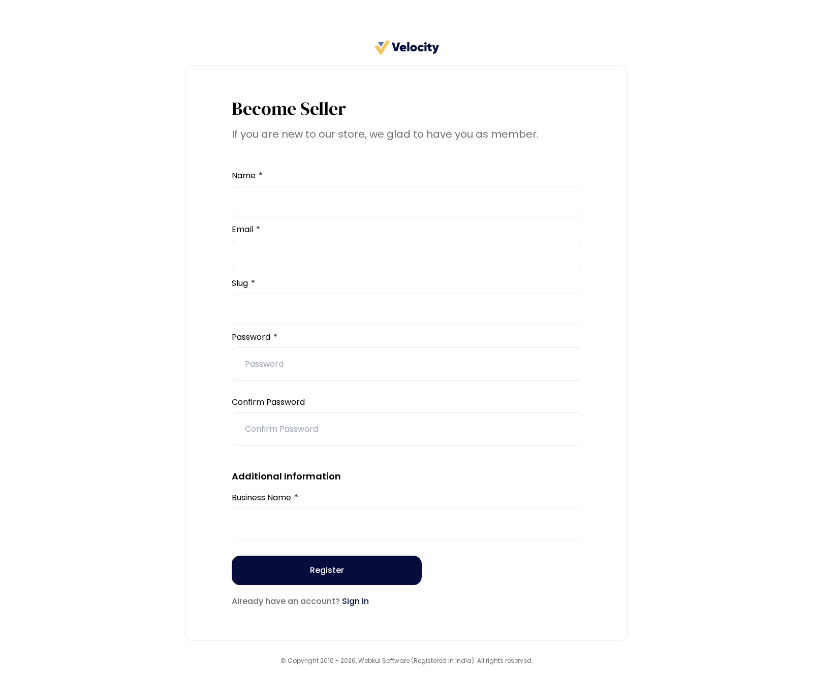 The Become Seller form