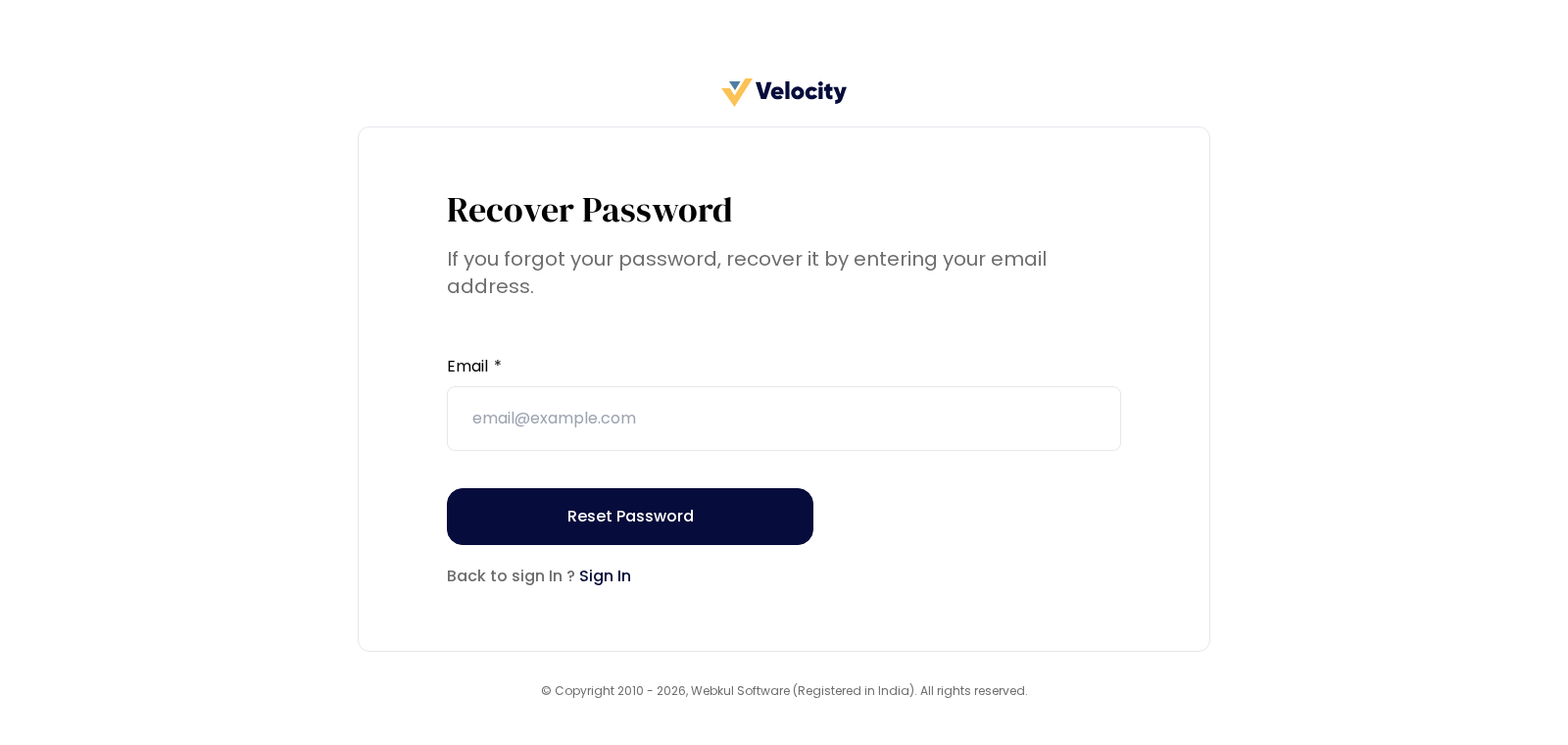 The Recover Password page