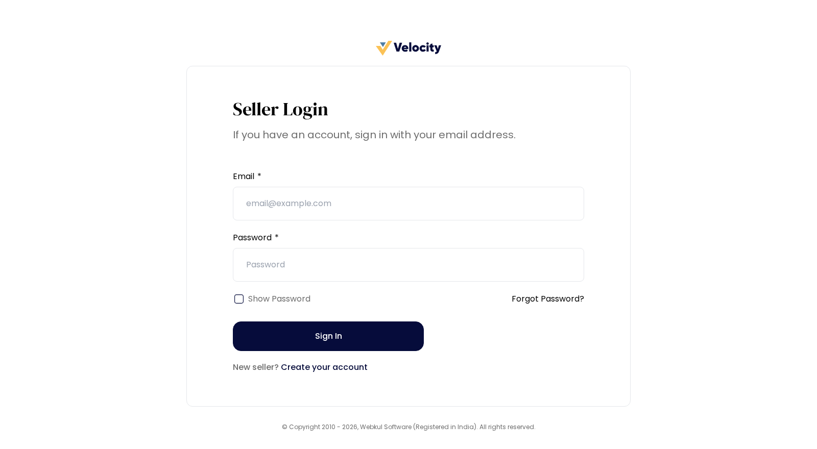 The Seller Login page