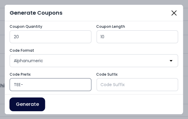 The Generate Coupons dialog