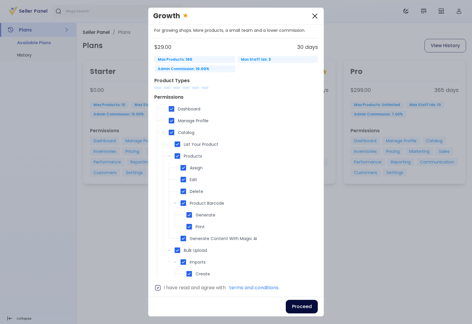 The details of a plan with the terms checkbox