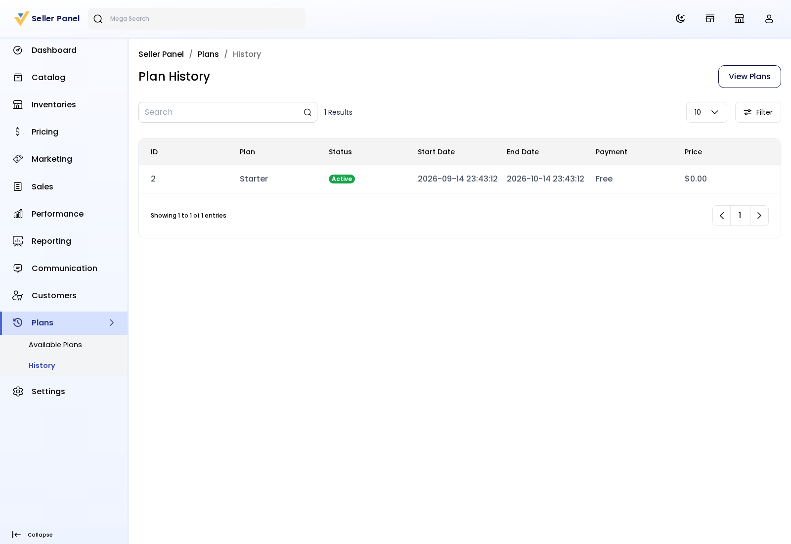The Plan History page