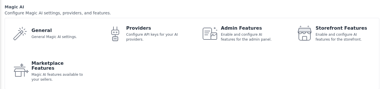 The Magic AI group with the Marketplace Features tile