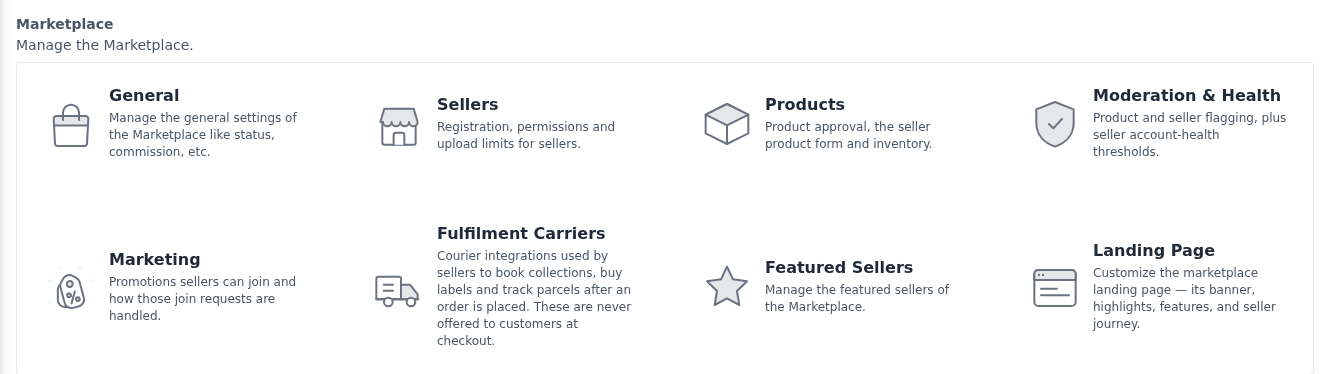 The Marketplace group of tiles on the Configure page
