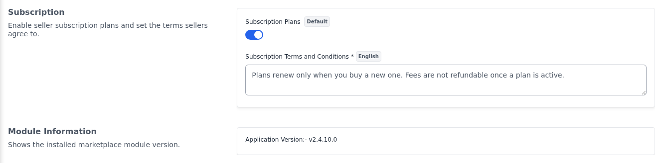 Subscription and Module Information sections