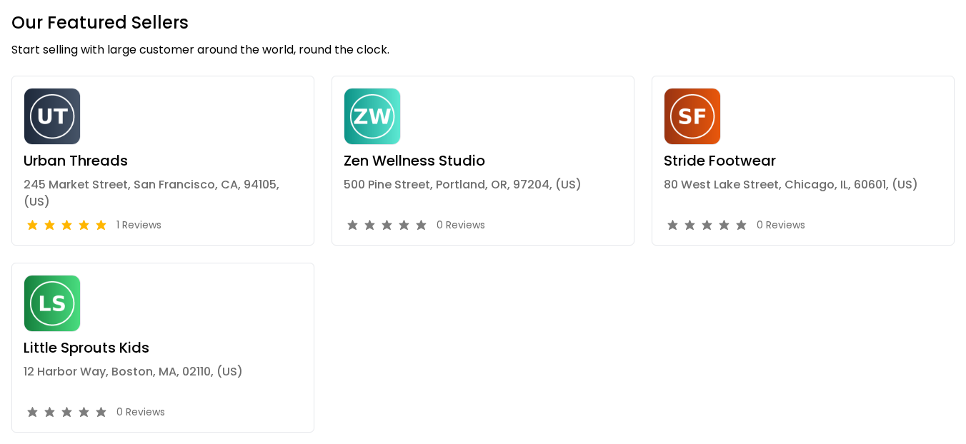 The Our Featured Sellers block on the marketplace landing page