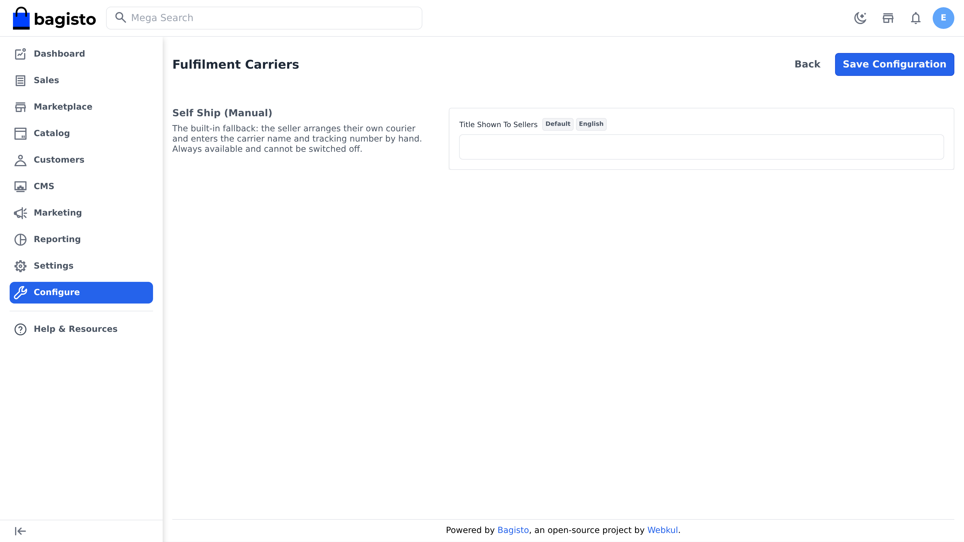 Fulfilment Carriers configuration