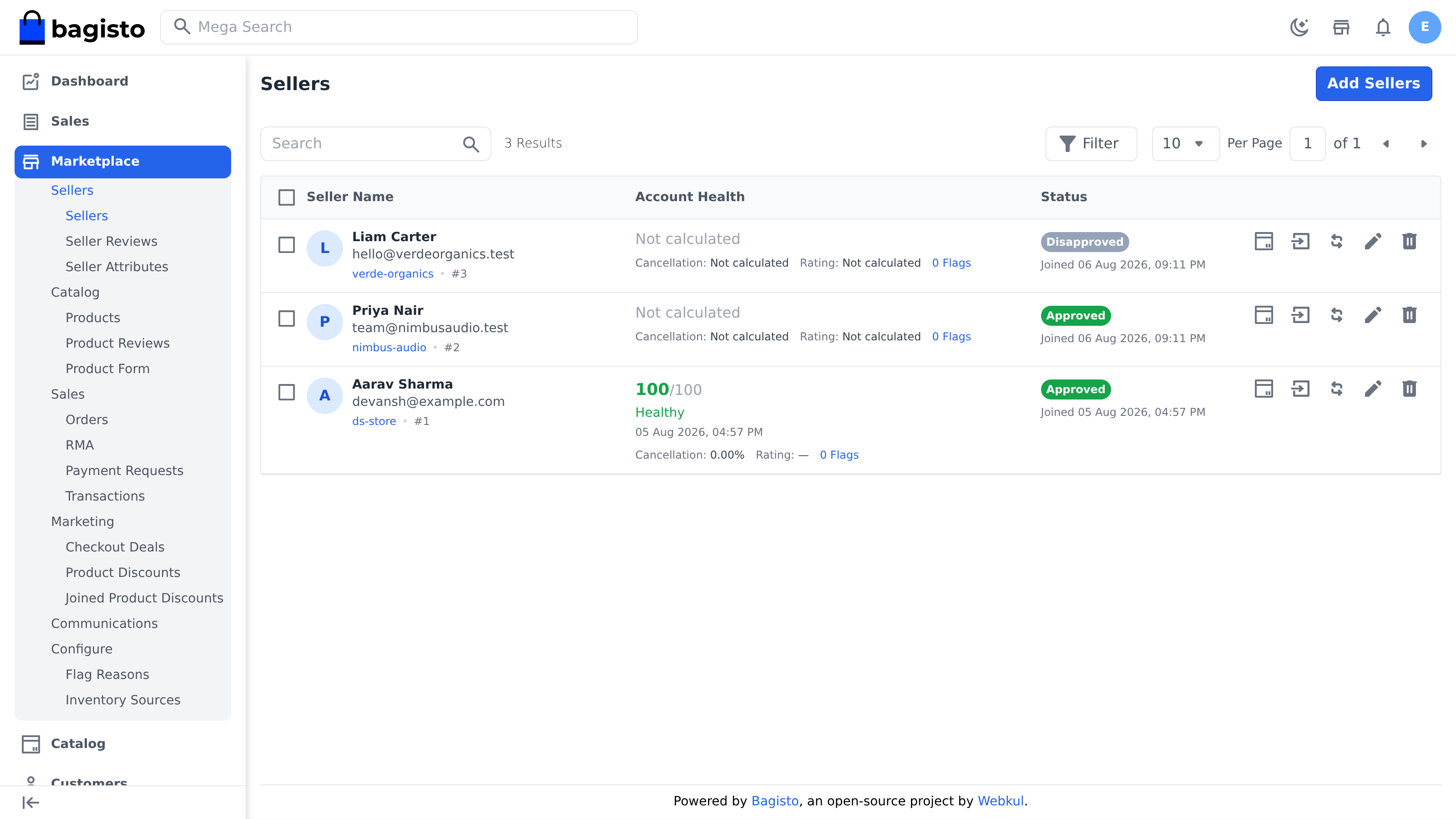 Marketplace section in the admin panel