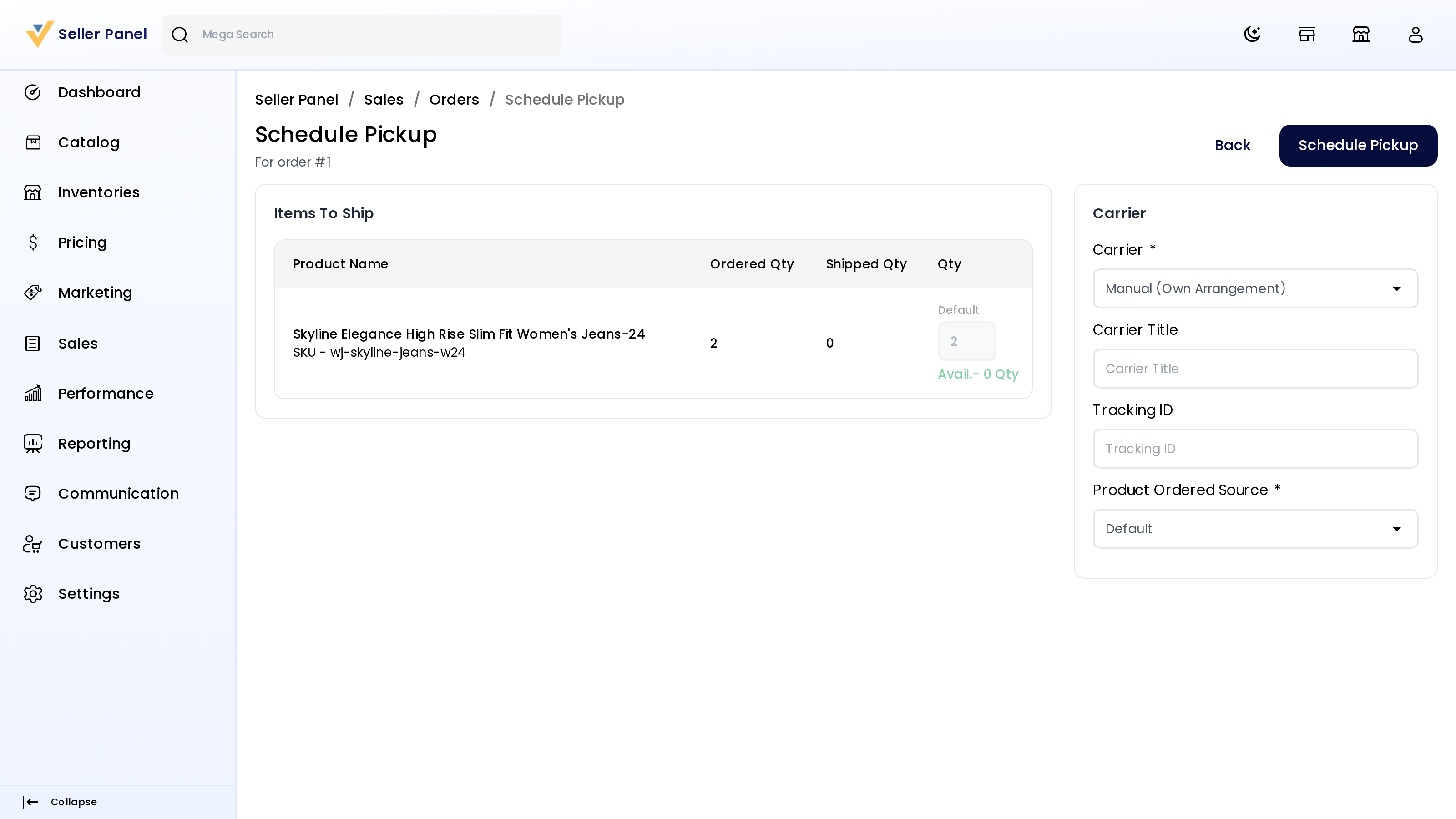 Create shipment form