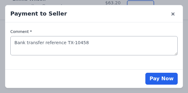 The Payment to Seller dialog