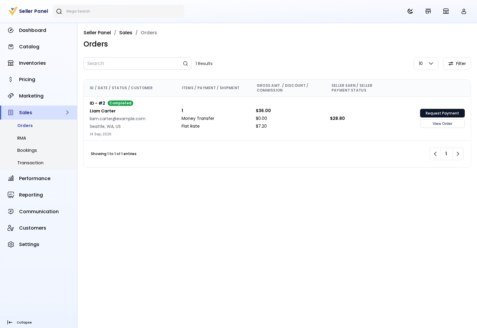 Request Payment on a completed order
