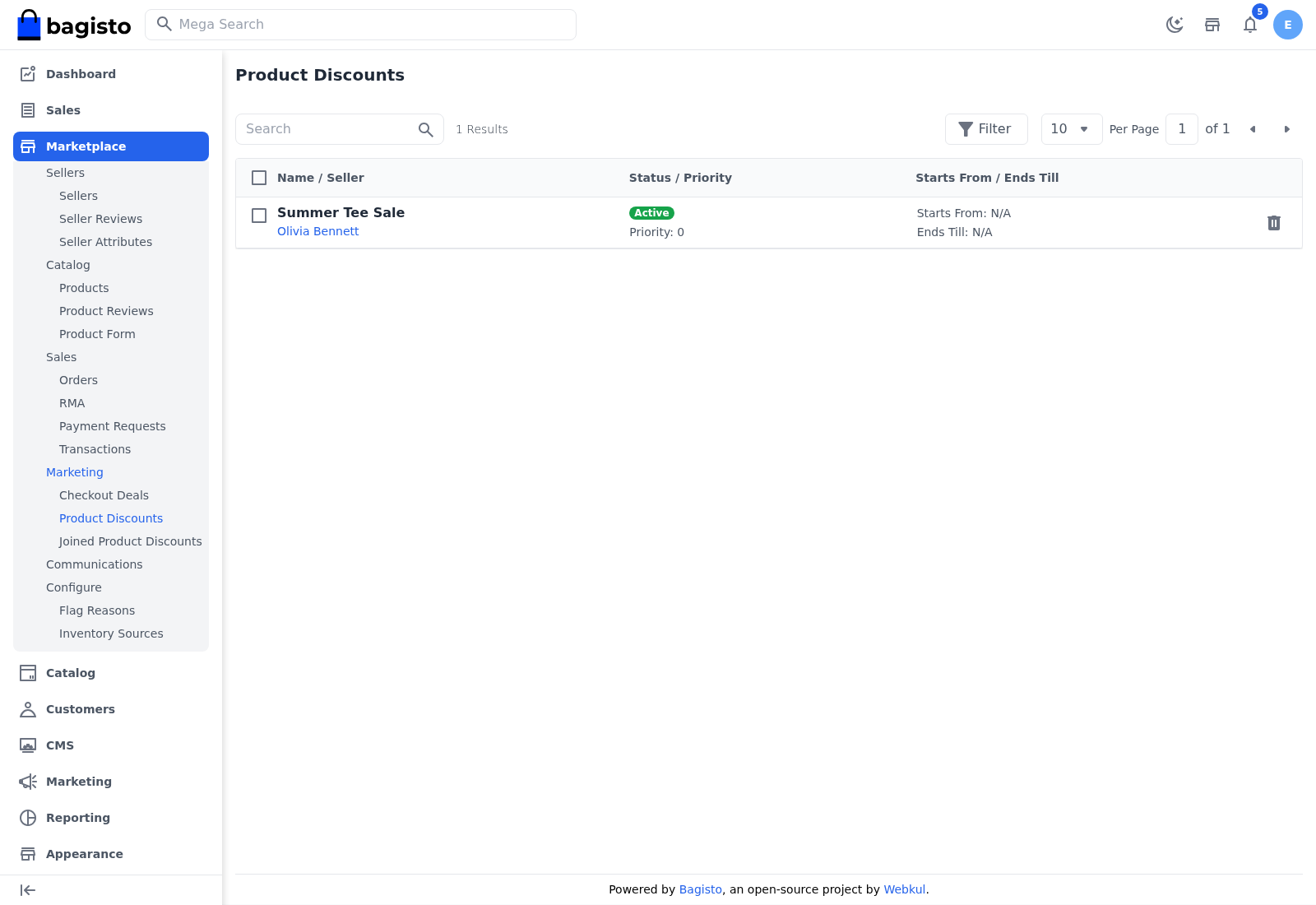Seller product discounts in the admin panel