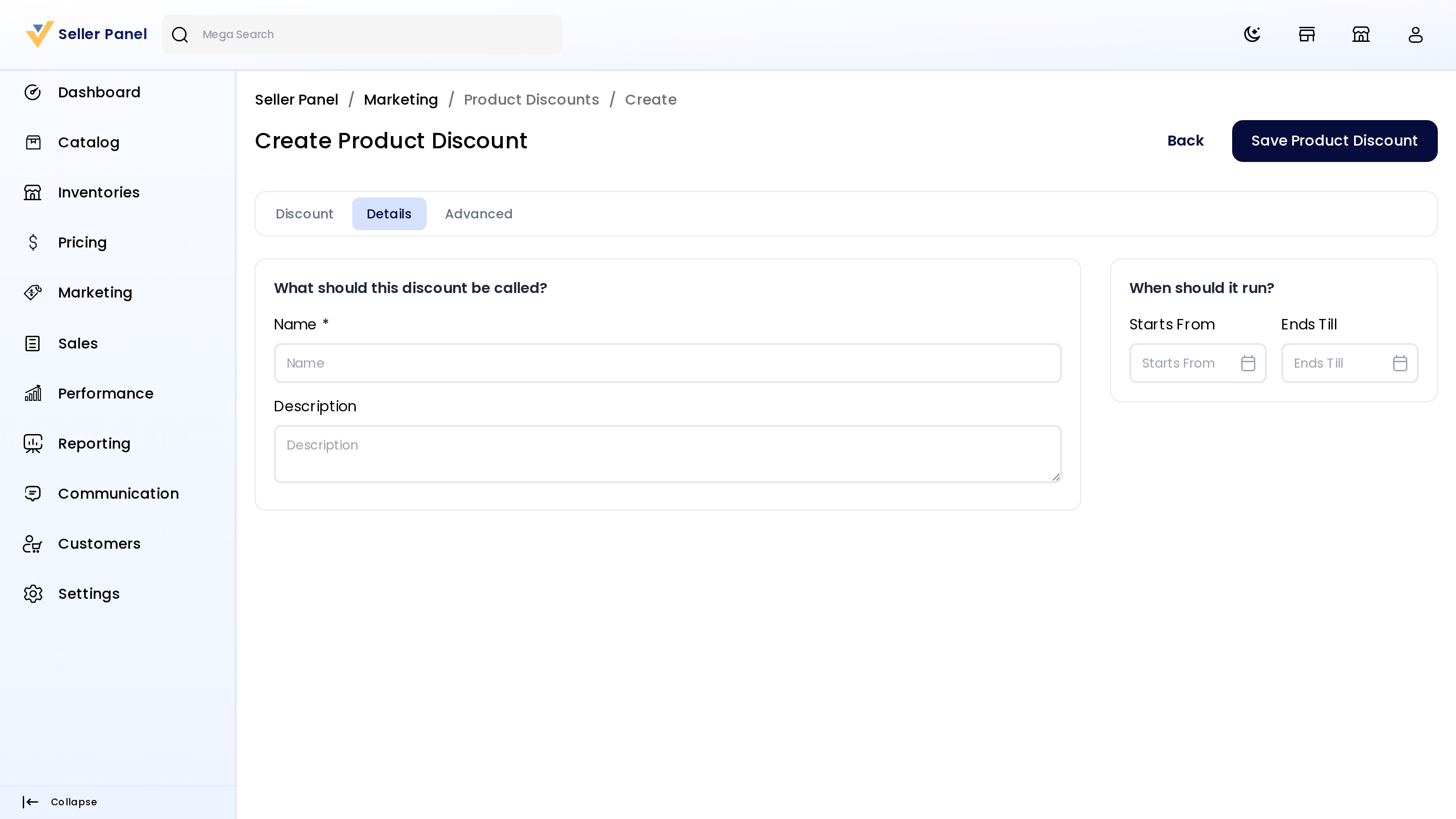 Product discount — Details tab