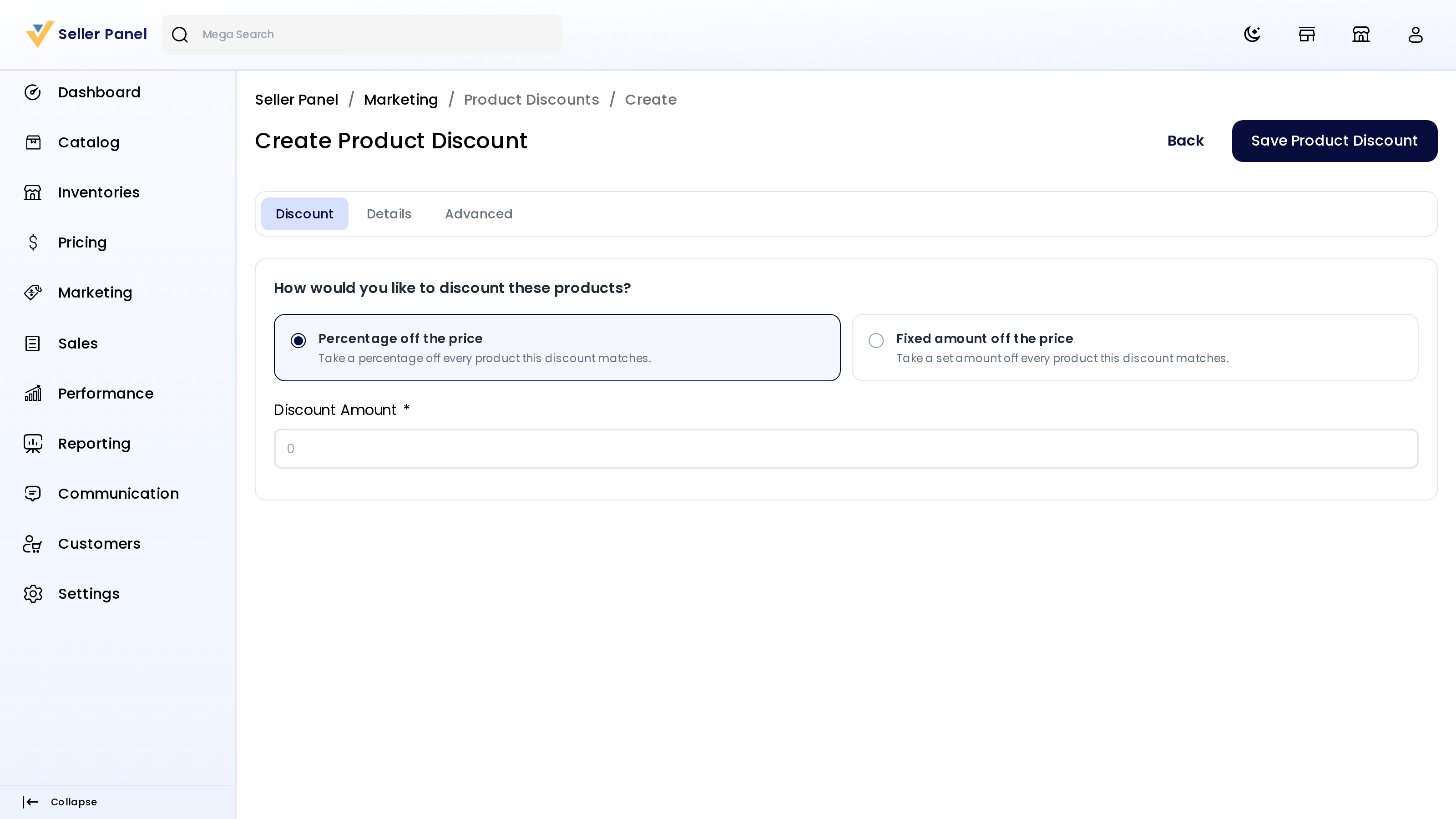 Product discount — Discount tab