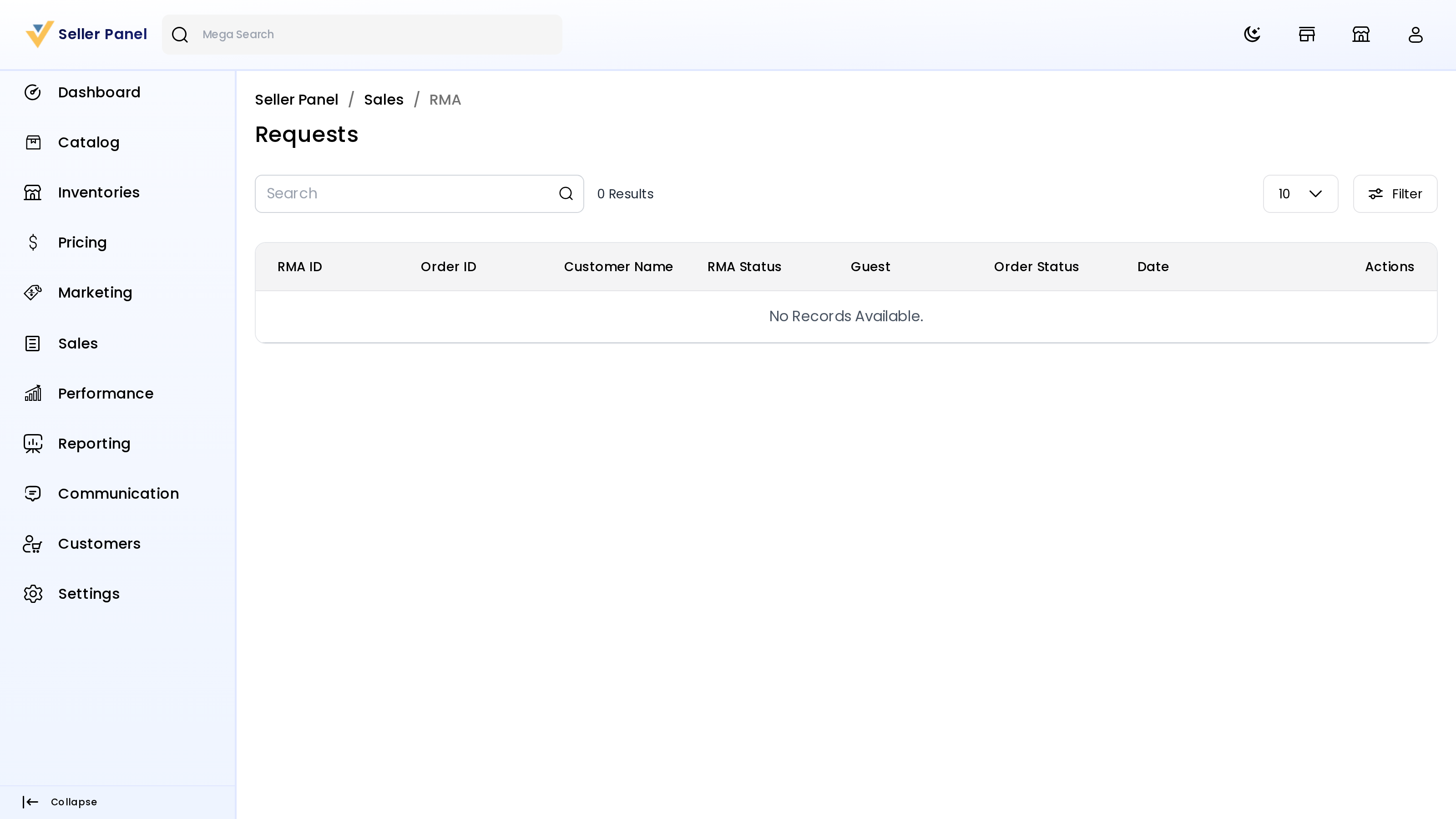 Product edit form — RMA