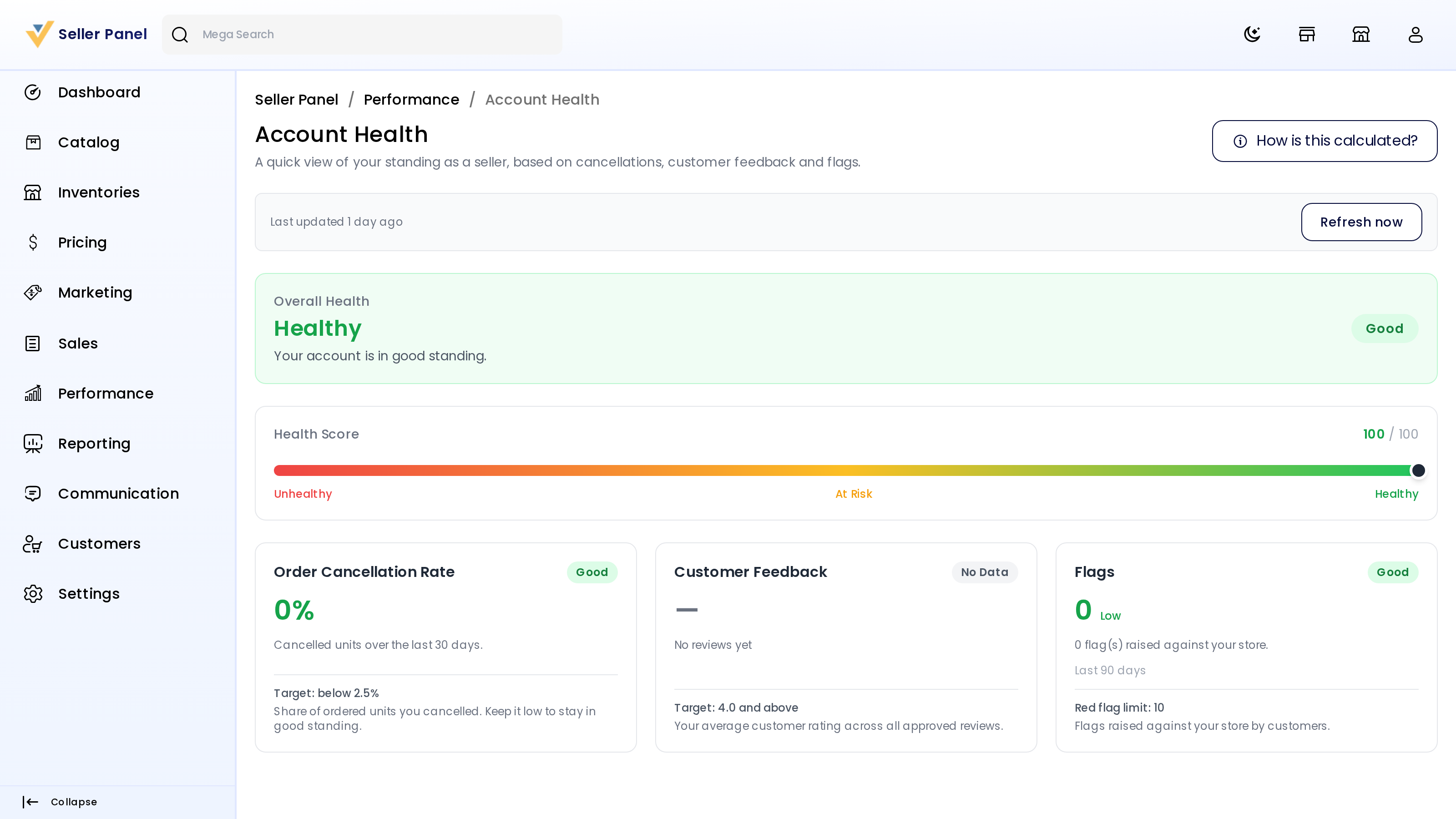 Seller account health page