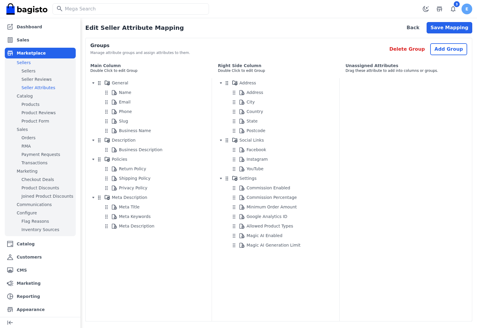 The Edit Seller Attribute Mapping screen