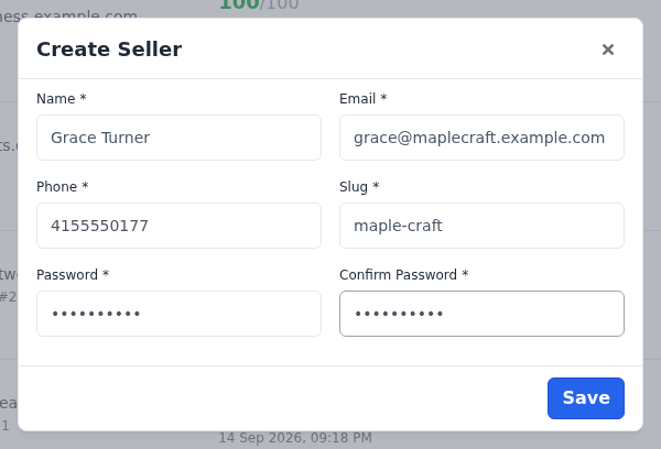 The Create Seller form