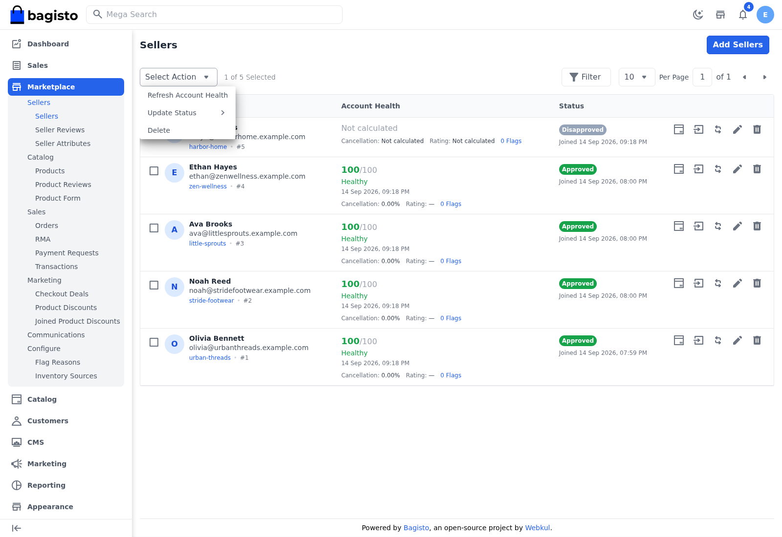 The Update Status bulk action with Approved and Disapproved