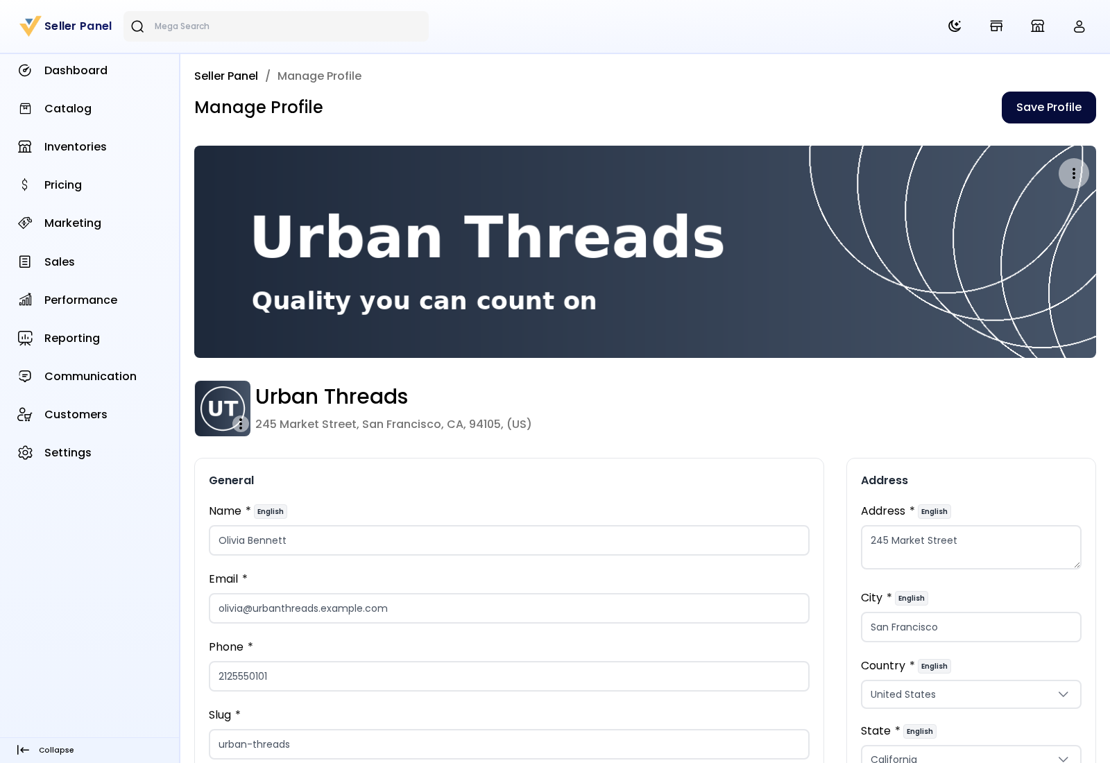 The Manage Profile page