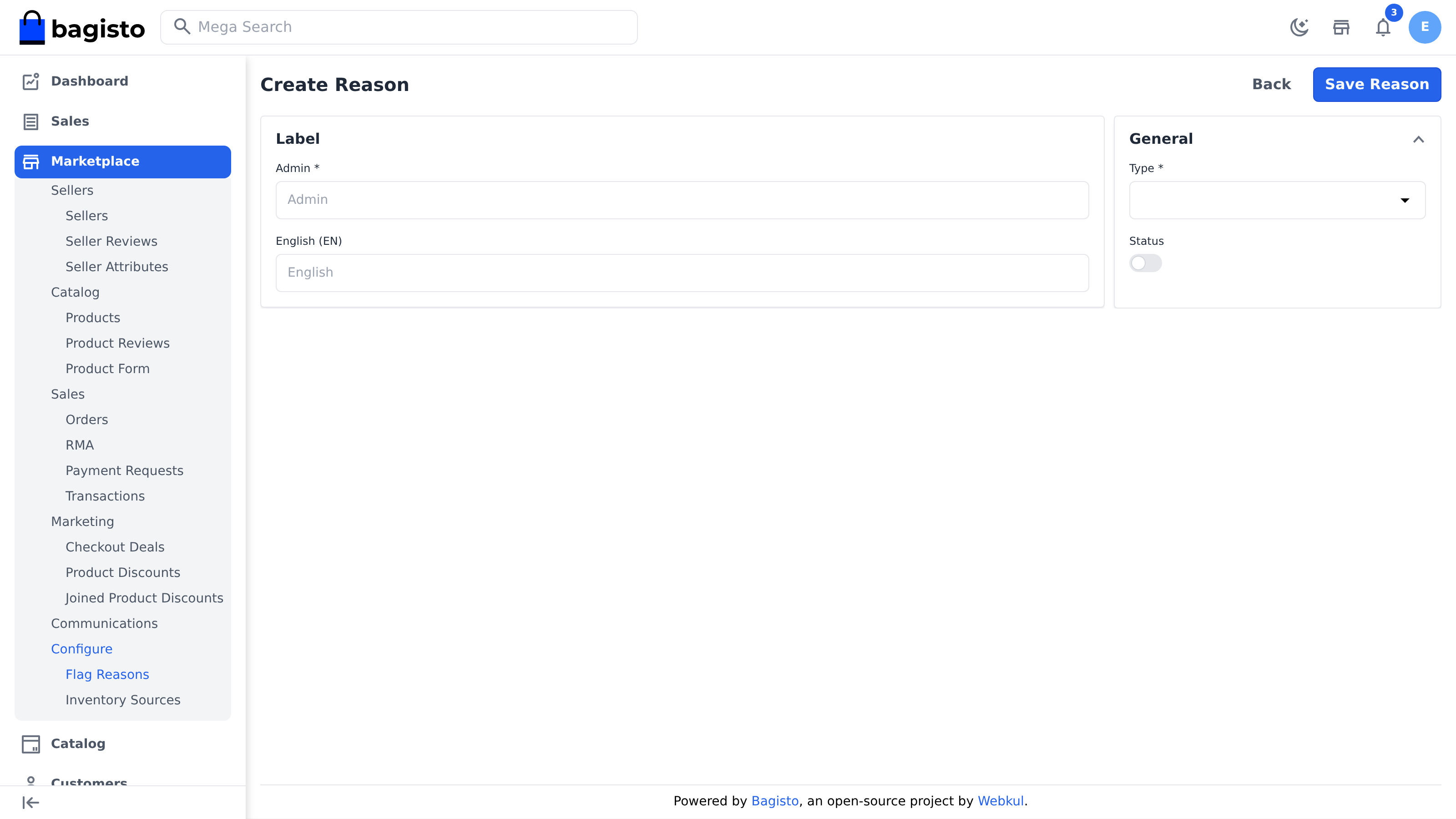 Create flag reason form
