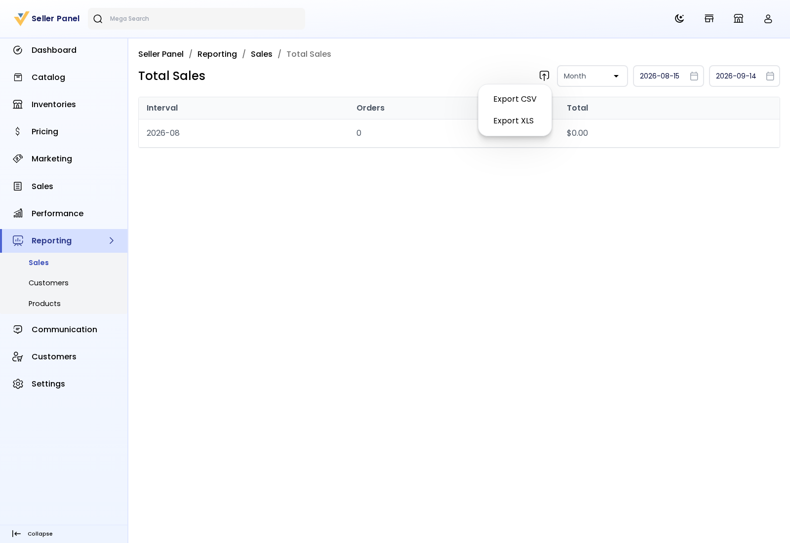 The details of a report with the export menu