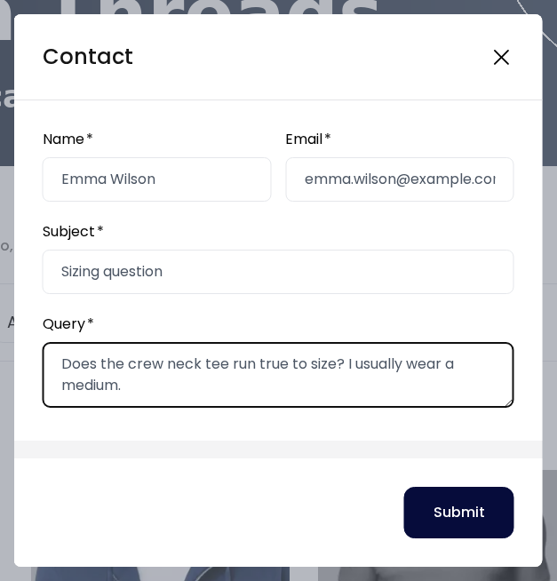 The Contact form on a seller's shop page
