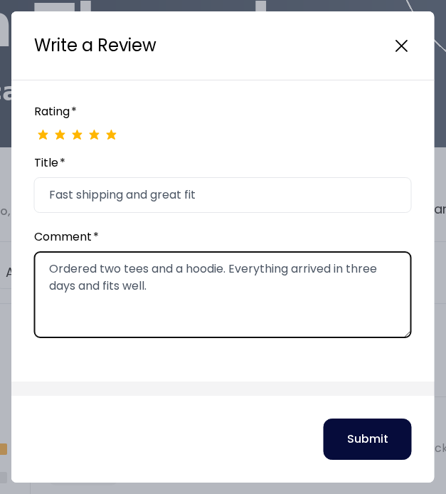 The Write a Review form for a seller